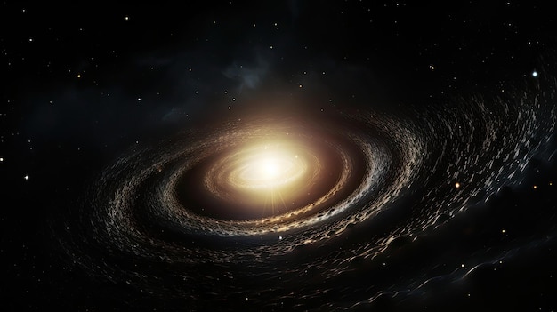 eine Spiralgalaxie mit einem Stern im Zentrum.
