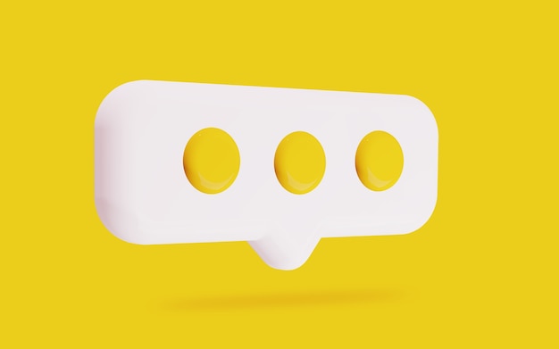 Eine Sprechblase mit drei Kreisen auf gelbem Hintergrund 3D-Rendering
