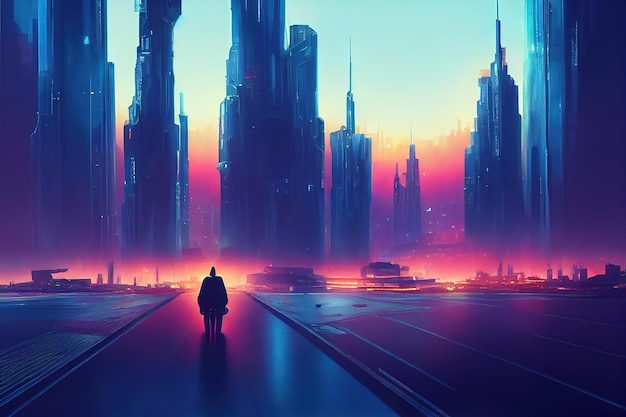 Eine Spur in einer bildlichen Darstellung einer Cyberpunk-futuristischen Stadt