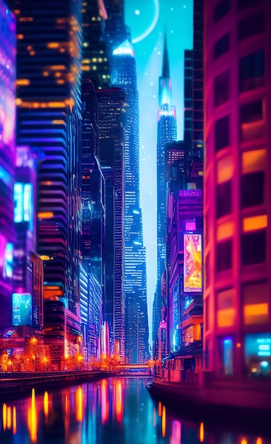 Eine Stadt im Neonlicht