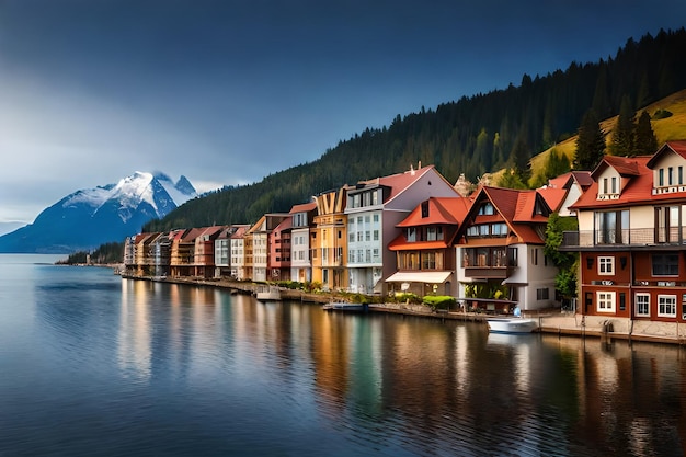 Foto eine stadt ist eine stadt am ufer.