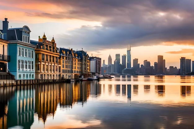 Eine Stadt mit der Skyline im Hintergrund