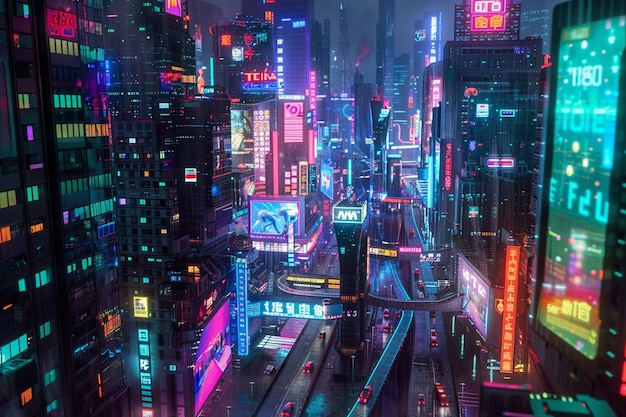 eine Stadt mit einem Schild, auf dem Neon steht