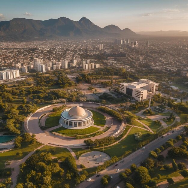 eine Stadt mit einer Kuppel und einer Stadt im Hintergrund