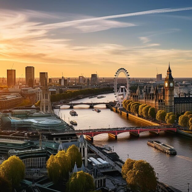 eine Stadt-Skyline mit einer Brücke und einem Fluss und einer Brücke im Hintergrund