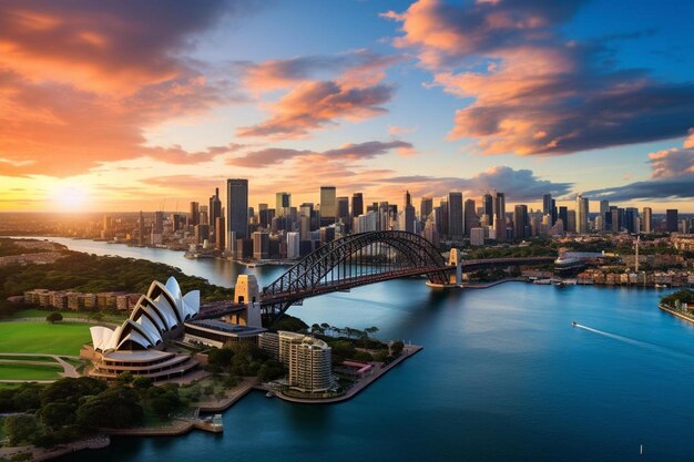 eine Stadt-Skyline mit einer Brücke und einer Stadt im Hintergrund