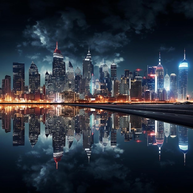 eine Stadt-Skyline mit einer Reflexion einer Stadt im Wasser