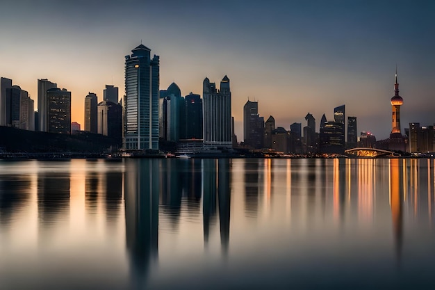 eine Stadt-Skyline mit einer Stadt im Hintergrund.