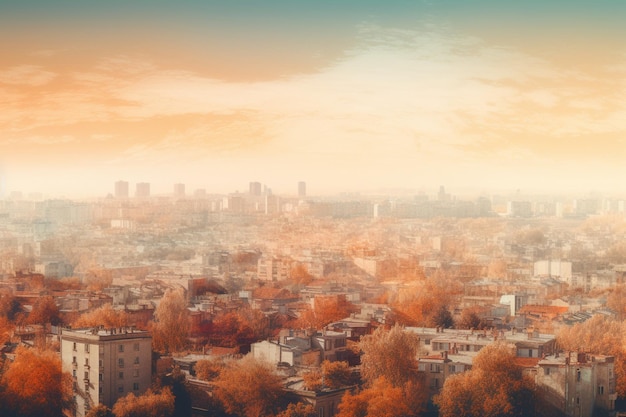 Eine Stadtansicht mit Blick auf die Stadt und den Himmel im Hintergrund