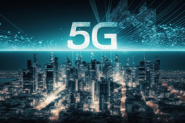 Eine Stadtansicht mit dem Text 5g darüber.