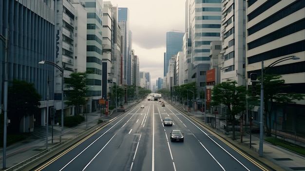 Eine Stadtstraße, die mit vielen hohen Gebäuden gefüllt ist Generative KI