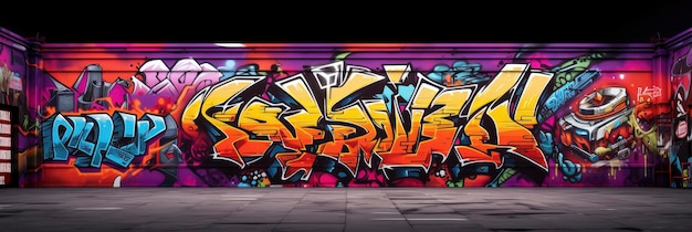 Eine städtische Graffiti-Wand mit einem gemischten Hintergrundbild