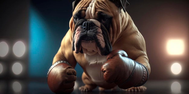 Foto eine starke bulldogge, die ein paar boxhandschuhe trägt von ki generiert