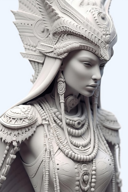 Eine Statue einer Frau mit Krone und Hut.