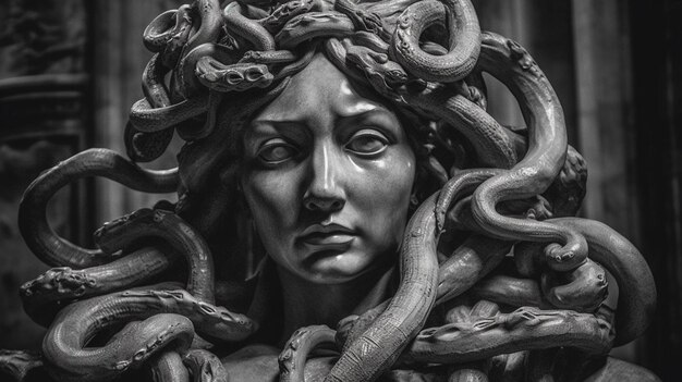 Eine Statue einer Frau mit Schlangen auf dem Kopf