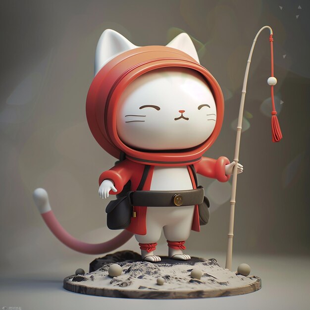 eine Statue einer Katze mit einem Bogen und einem roten Bogen