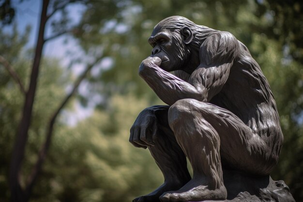 eine Statue eines Affen, der auf einem Felsen sitzt