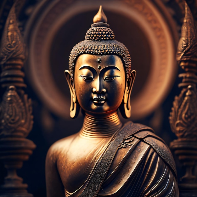 Eine Statue eines Buddha mit dem Wort Buddha darauf