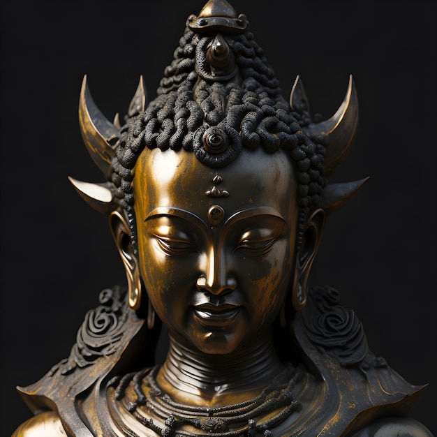 Eine Statue eines Buddha mit dem Wort Buddha darauf