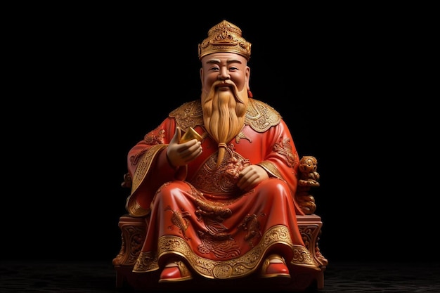 eine Statue eines Mannes mit einem roten Gewand, der eine Tasse Tee hält.