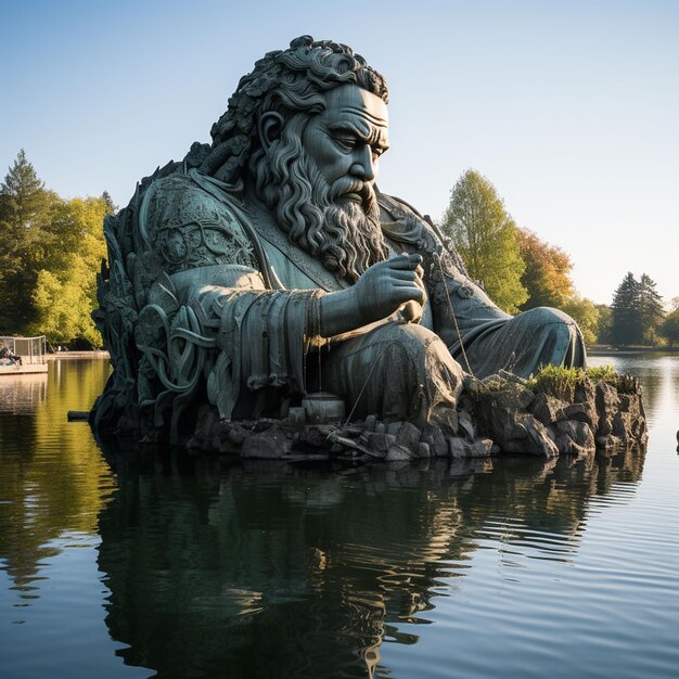 Foto eine statue im grünen park