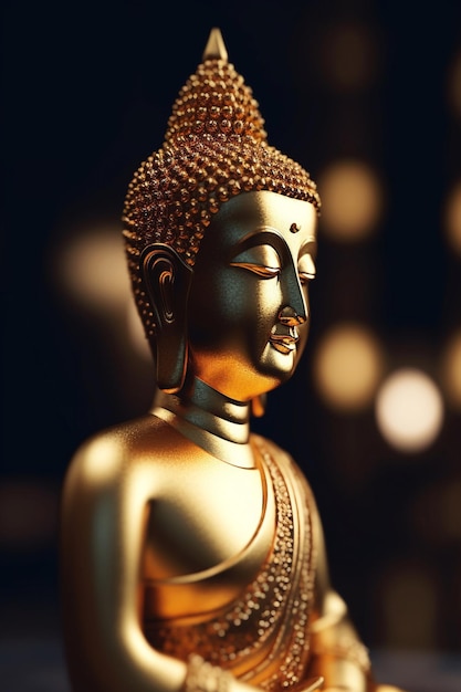 Eine Statue von Buddha mit dem Wort Buddha auf der Vorderseite