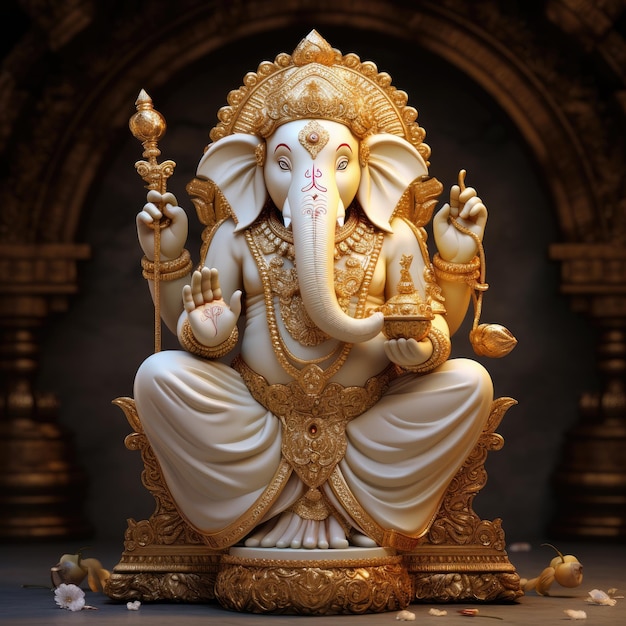 Eine Statue von süßem Ganesha in einem traditionellen Kostüm