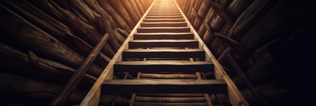 Eine steile Holztreppe führt in die unbekannte Generative KI.
