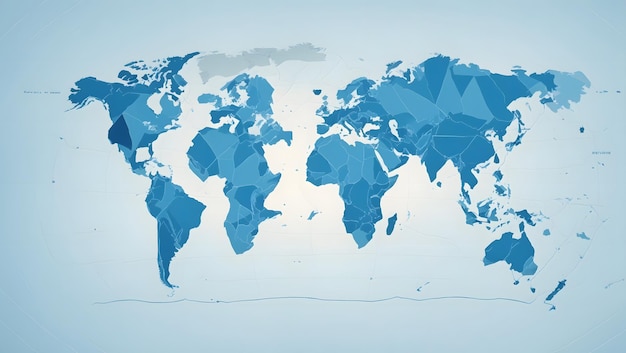 Eine stilisierte Weltkarte mit einem leuchtend blauen Farbton und einem einzigartigen Muster von Landmassen