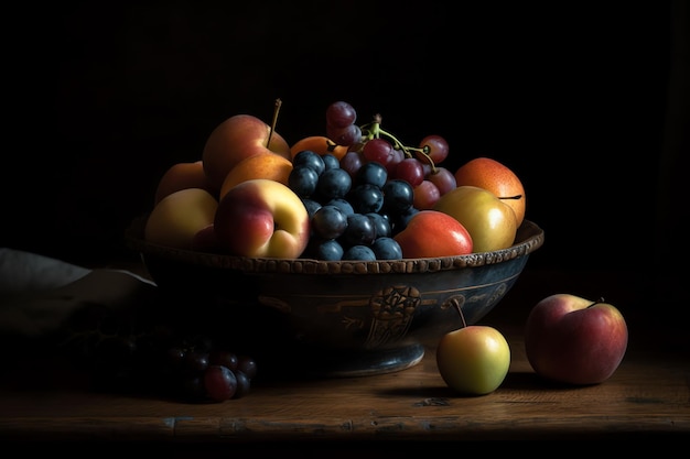 Eine Stilllebenphotographie der Frucht in einer digitalen Kunstillustration der Schüssel