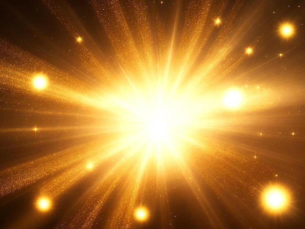Eine strahlende Kaskade von schimmernden goldenen Partikeln, die von einem Lichtstrahl beleuchtet werden