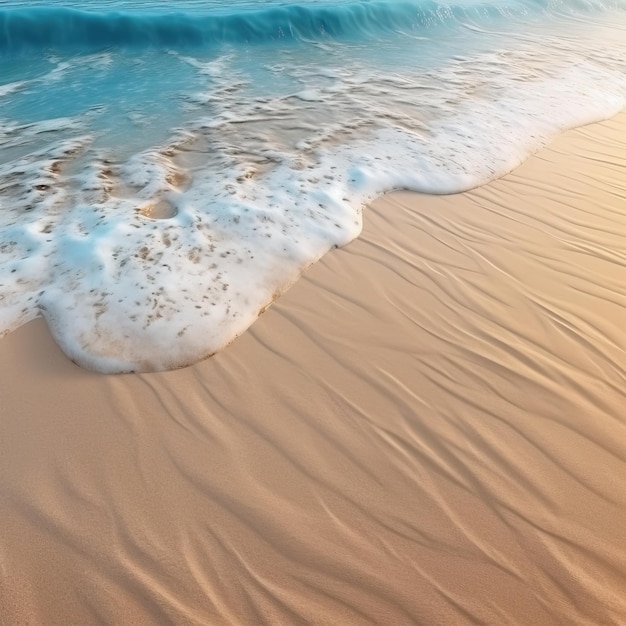 Eine Strandszene mit einer blauen Welle und dem Wort Ozean darauf.