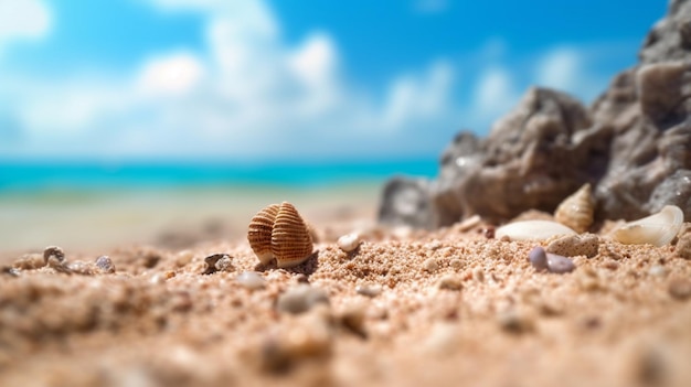 Eine Strandszene mit Muscheln im Sand