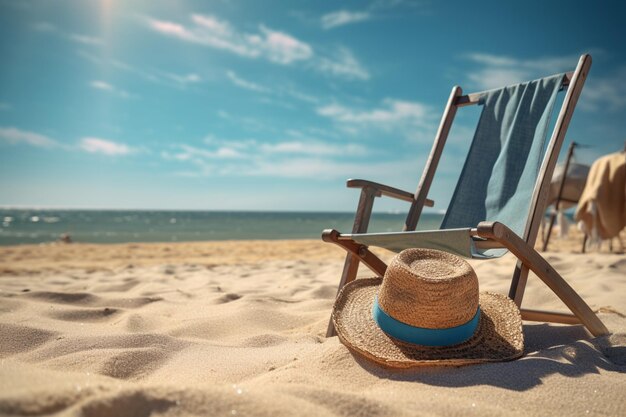 Eine Strandszene mit Stuhlhut und Sonnenbrille