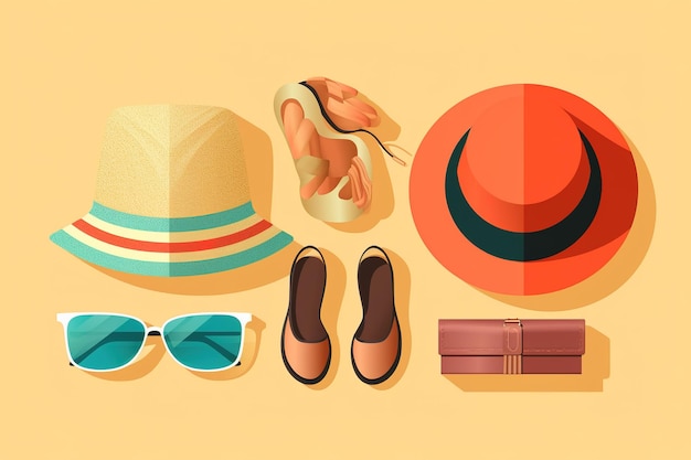 Eine Strandtasche, eine Sonnenbrille und ein Hut für einen Strandurlaub.