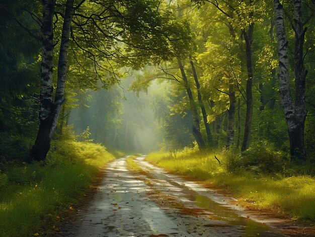 eine Straße durch einen Wald