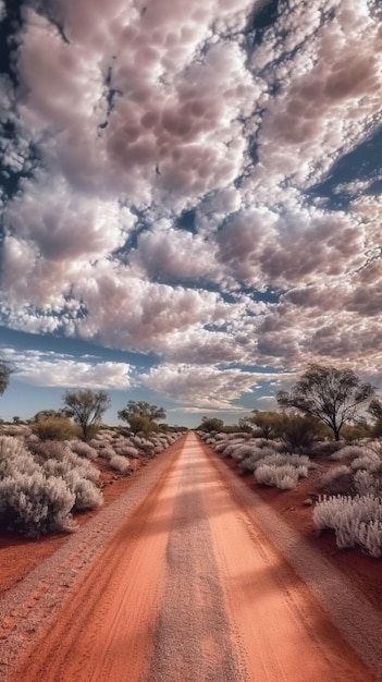 Eine Straße in der Wüste mit bewölktem Himmel
