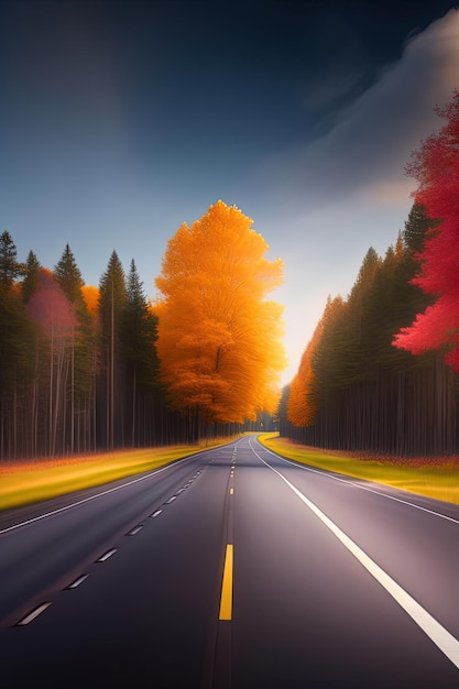 Eine Straße mit Bäumen im Herbst