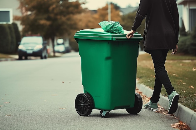 Eine Straße mit einem auf dem Boden liegenden Müllcontainer ist Müll