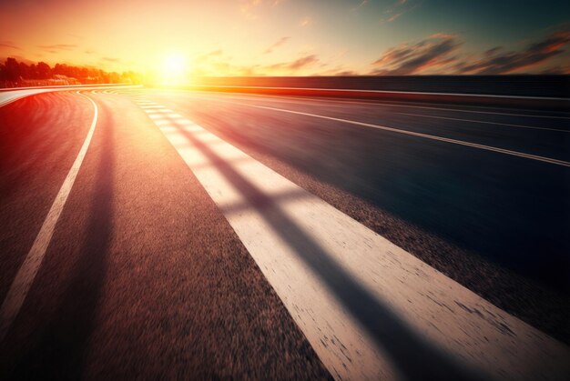 Eine Straße mit einem Sonnenuntergang im Hintergrund