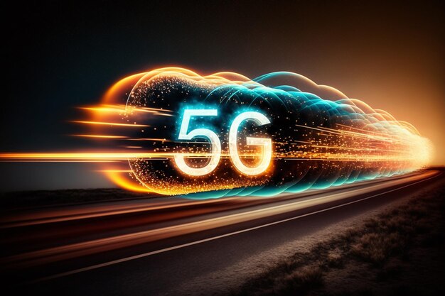 Eine Straße mit einer Ampel, auf der 5 g steht