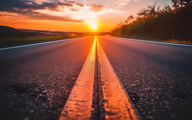 Eine Straße mit einer gelben Linie mit der Aufschrift „Straße bis zum Horizont“