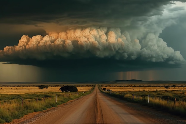 Eine Straße mit einer Gewitterwolke darüber