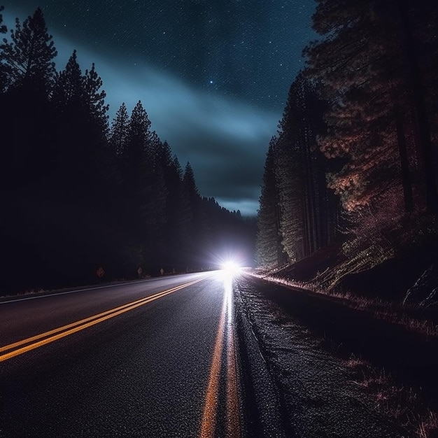 Eine Straße mit hellem Licht darauf