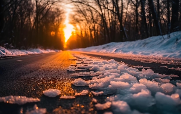 Eine Straße mit Schnee und Eis