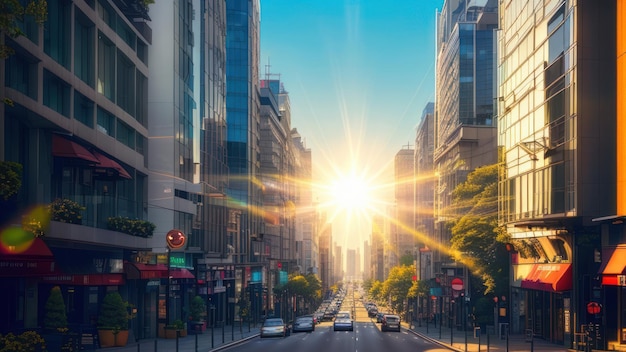 Eine Straßenszene, auf die die Sonne scheint