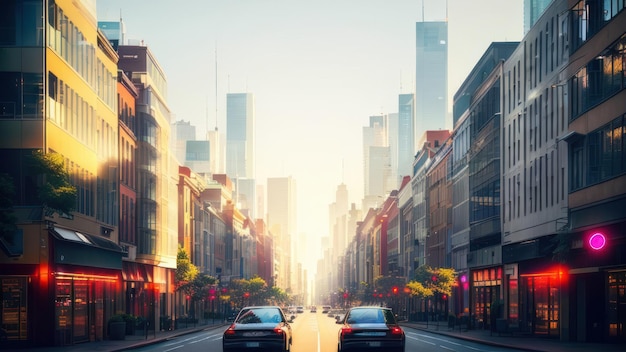 Eine Straßenszene mit Autos auf der Straße und einem Gebäude im Hintergrund