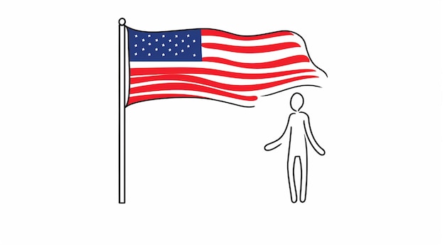 Eine Strichzeichnung einer Person, die eine Flagge der USA hält