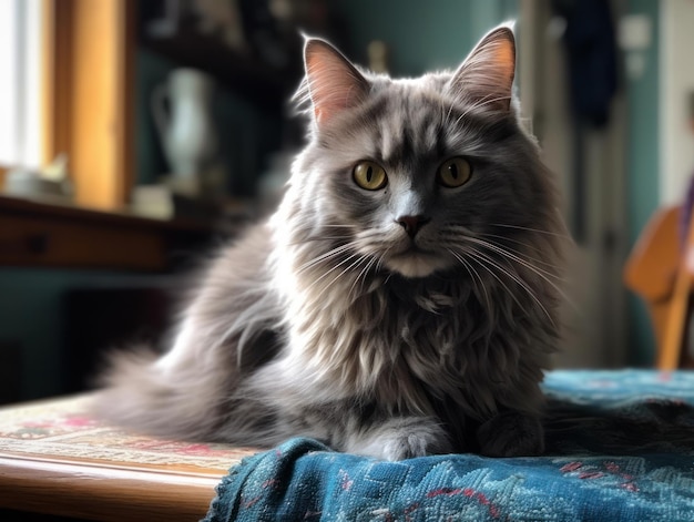 Eine süße graue Maine-Coon-Katze ruht generative KI