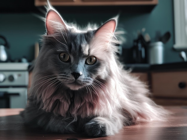 Eine süße graue Maine-Coon-Katze ruht generative KI